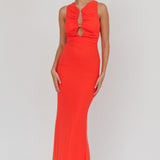 Piece Of Heaven Sleeveless Keyhole Mesh Maxi Dress Red