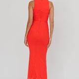 Piece Of Heaven Sleeveless Keyhole Mesh Maxi Dress Red