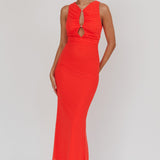 Piece Of Heaven Sleeveless Keyhole Mesh Maxi Dress Red
