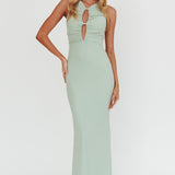 Piece Of Heaven Sleeveless Keyhole Mesh Maxi Dress Sage