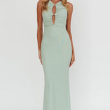 Piece Of Heaven Sleeveless Keyhole Mesh Maxi Dress Sage