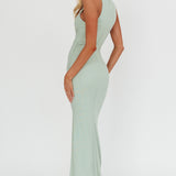Piece Of Heaven Sleeveless Keyhole Mesh Maxi Dress Sage