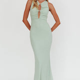 Piece Of Heaven Sleeveless Keyhole Mesh Maxi Dress Sage