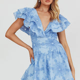 Garden Of Eden Ruffle Mini Dress Blue