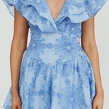 Garden Of Eden Ruffle Mini Dress Blue