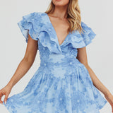 Garden Of Eden Ruffle Mini Dress Blue