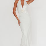 Sinners Rosette Halter Neck Maxi Dress White
