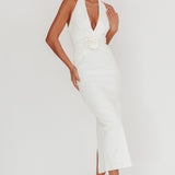 Sinners Rosette Halter Neck Maxi Dress White