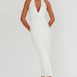 Sinners Rosette Halter Neck Maxi Dress White