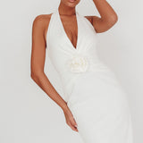 Sinners Rosette Halter Neck Maxi Dress White