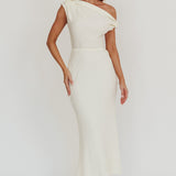 Play Date Off Shoulder Textured Midi Dress Cream