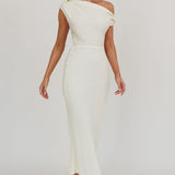 Play Date Off Shoulder Textured Midi Dress Cream
