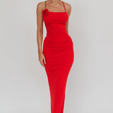 Ignite Rosette Backless Maxi Dress Cherry