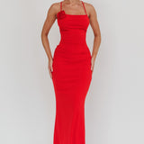 Ignite Rosette Backless Maxi Dress Cherry