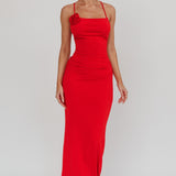 Ignite Rosette Backless Maxi Dress Cherry