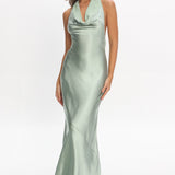 Leading Lady Open Back Cowl Maxi Dress Sage