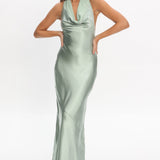 Leading Lady Open Back Cowl Maxi Dress Sage