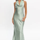 Leading Lady Open Back Cowl Maxi Dress Sage