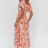 Carynna Flutter Sleeve Maxi Dress Floral Red