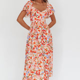Carynna Flutter Sleeve Maxi Dress Floral Red