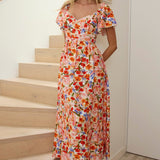 Carynna Flutter Sleeve Maxi Dress Floral Red
