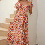Carynna Flutter Sleeve Maxi Dress Floral Red