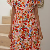 Carynna Flutter Sleeve Maxi Dress Floral Red