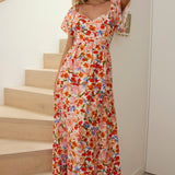 Carynna Flutter Sleeve Maxi Dress Floral Red