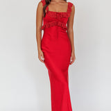 Escapade Lace Trim Maxi Dress Cherry
