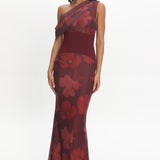 Milos Asymmetric Neckline Maxi Dress Floral Grape