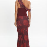 Milos Asymmetric Neckline Maxi Dress Floral Grape