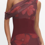 Milos Asymmetric Neckline Maxi Dress Floral Grape