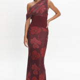Milos Asymmetric Neckline Maxi Dress Floral Grape