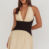 Milos Contrast Halter Mini Dress Cream