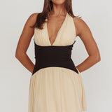 Milos Contrast Halter Mini Dress Cream