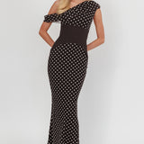 Milos Asymmetric Neckline Maxi Dress Black Dot