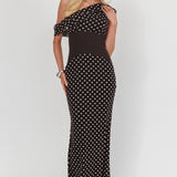 Milos Asymmetric Neckline Maxi Dress Black Dot