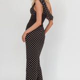 Milos Asymmetric Neckline Maxi Dress Black Dot