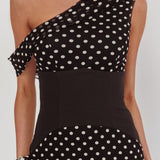 Milos Asymmetric Neckline Maxi Dress Black Dot