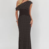 Milos Asymmetric Neckline Maxi Dress Black Dot