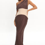 Milos Asymmetric Neckline Maxi Dress Chocolate Dot
