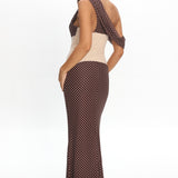 Milos Asymmetric Neckline Maxi Dress Chocolate Dot