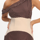 Milos Asymmetric Neckline Maxi Dress Chocolate Dot