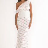 Milos Asymmetric Neckline Maxi Dress Polka Dot Red