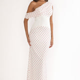 Milos Asymmetric Neckline Maxi Dress Polka Dot Red