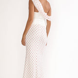 Milos Asymmetric Neckline Maxi Dress Polka Dot Red