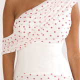 Milos Asymmetric Neckline Maxi Dress Polka Dot Red