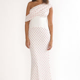 Milos Asymmetric Neckline Maxi Dress Polka Dot Red