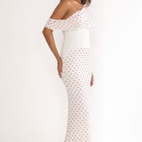 Milos Asymmetric Neckline Maxi Dress Polka Dot Red
