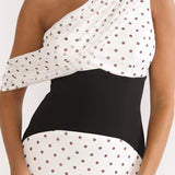 Milos Asymmetric Neckline Maxi Dress Polka Dot Brown